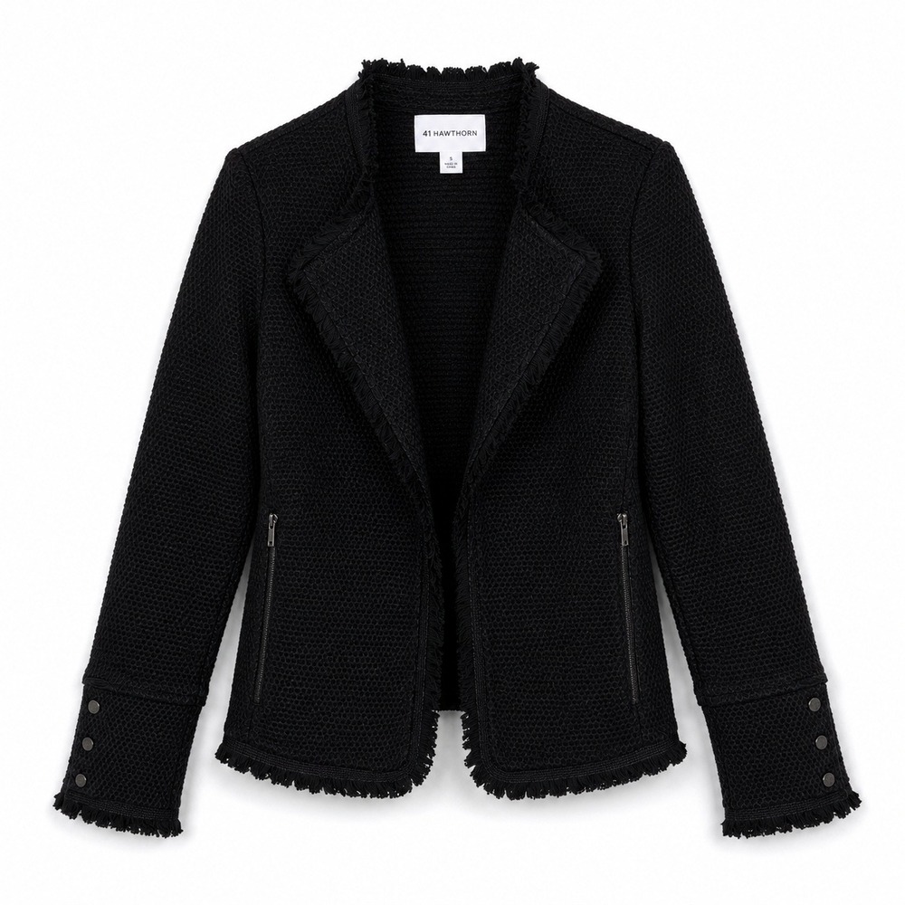 41 Hawthorn Black Textured Fringe Open Front Blazer Jacket Womens Size M NWT